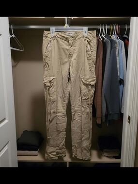 Women's Khaki Cargo Pants with Multiple Pockets